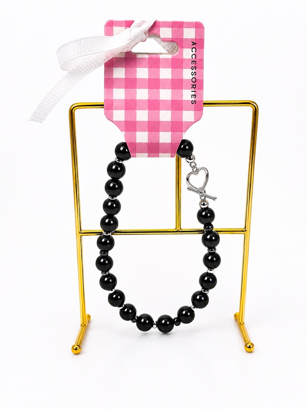 Black Pearl Beaded Necklace with Heart Toggle - Accessories